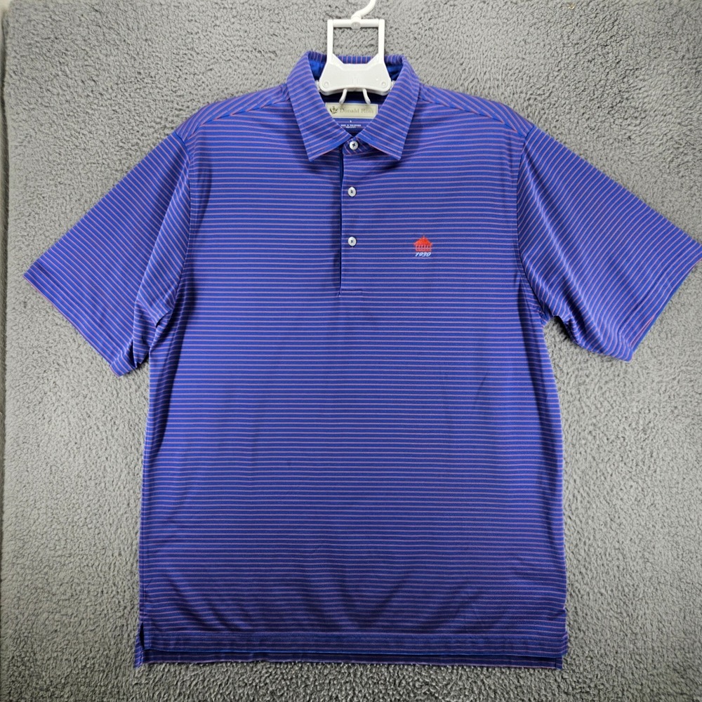 Donald Ross Sportswear Mens Blue Orange Striped 1930 Gazebo Logo Golf Polo L